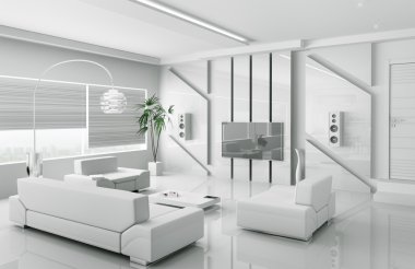 modern beyaz oturma odası iç 3d