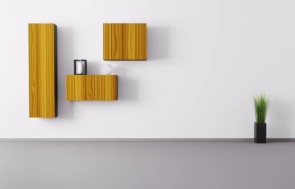 Wohnzimmer mit Regalen 3D-Render — Stockfoto