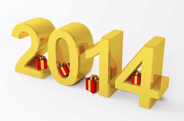 Zlatý rok 2014 s darem 3d — Stock fotografie
