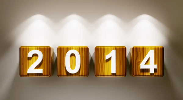 Anno d'oro 2014 con regali 3d — Foto Stock