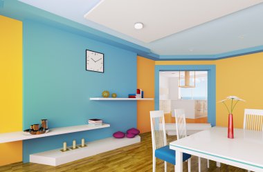 Orange blue salon 3d render