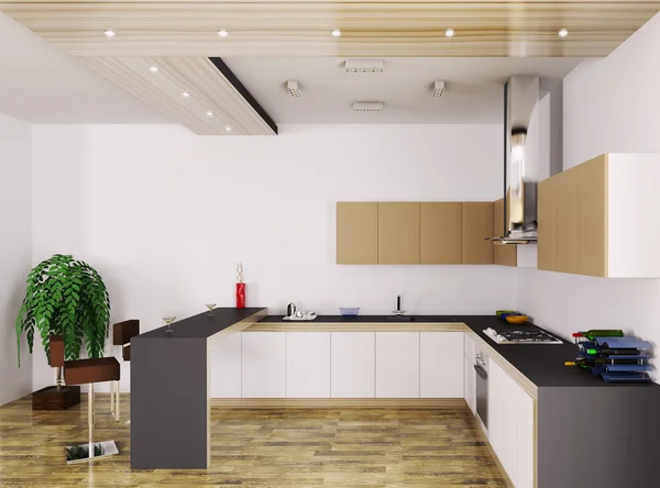 Cozinha moderna interior 3d — Fotografia de Stock