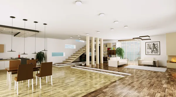 Interior de apartamento moderno 3d render — Foto de Stock