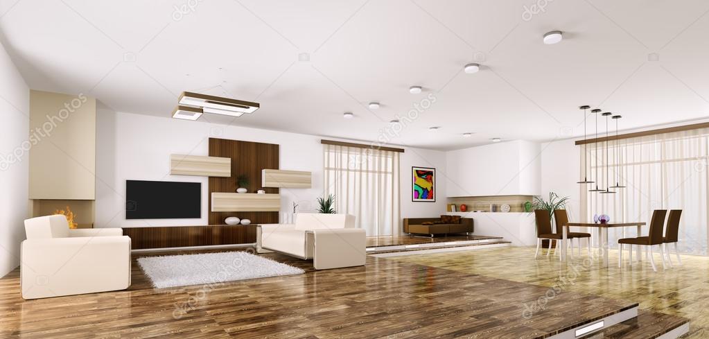 Interior of modern apartment panorama 3d render