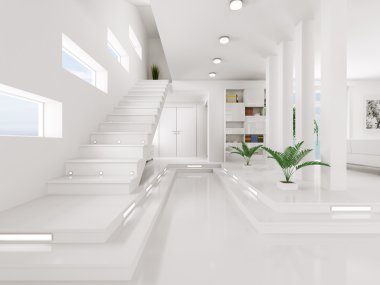Beyaz giriş salonu iç 3d render