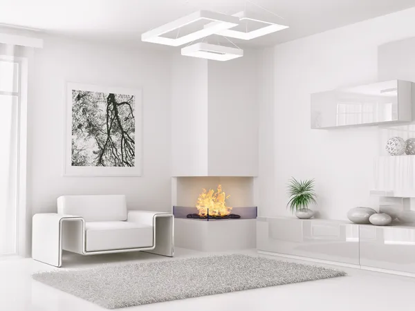 Interior of modern white room 3d render — Stock Photo, Image