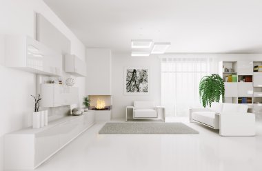 White living room interior 3d clipart