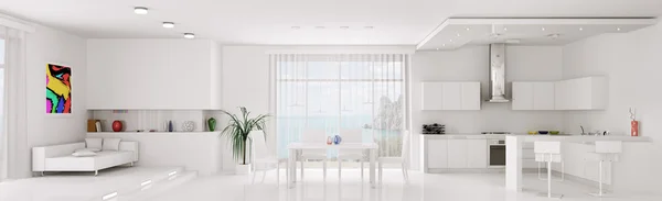 Interieur van witte appartement panorama — Stockfoto