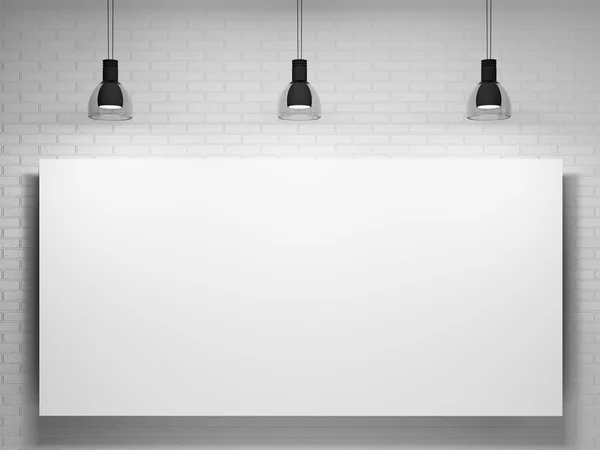 Cartaz e lâmpadas sobre a parede de tijolo — Fotografia de Stock