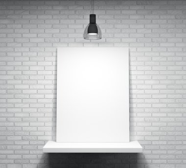 Poster üzerinde tuğla duvar raf