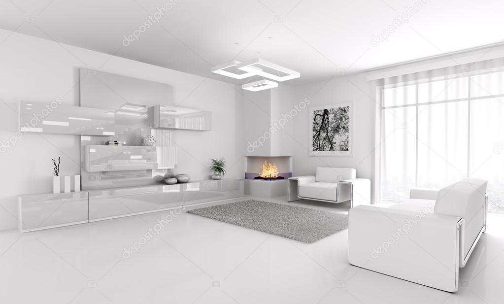 White living room interior 3d