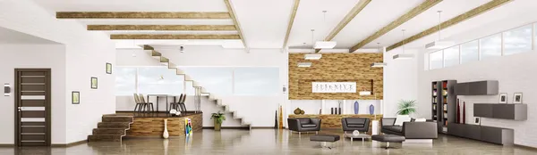 Wnętrze nowoczesne apartamenty panorama 3d Render — Zdjęcie stockowe