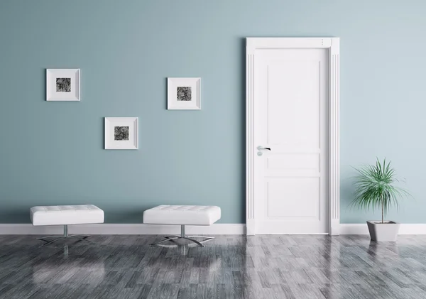 Современный интерьер с дверью и сиденьями — стоковое фото