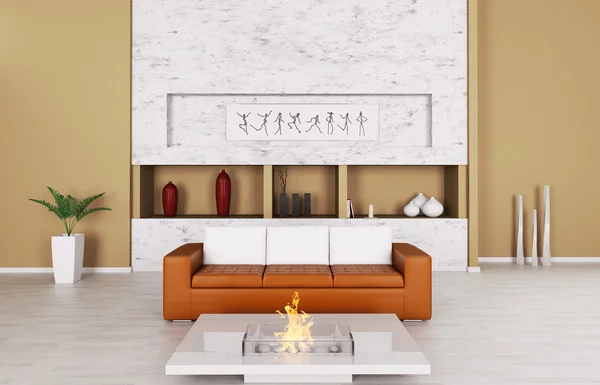 Интерьер комнаты с диваном и камином — стоковое фото