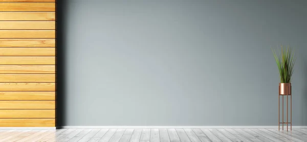 Empty Room Interior Background Wooden Paneling Blue Wall Copy Space — Stock Photo, Image