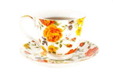 Klasik çay bardağı Kırmızı ve turuncu çiçekler