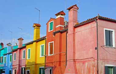 Burano Adası, Venedik, İtalya 'da renkli evler alındı