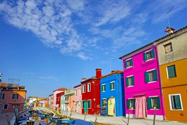 Burano Adası, Venedik, İtalya 'da renkli evler alındı