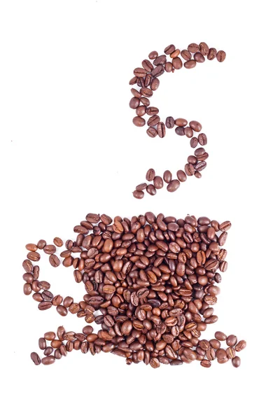 Xícara de café feita de feijão no fundo branco — Fotografia de Stock
