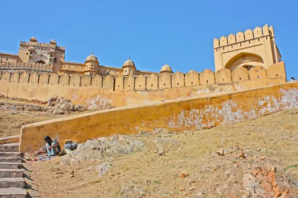Jaipur şehir Hindistan yakınındaki güzel amber fort. Rajasthan — Stok fotoğraf