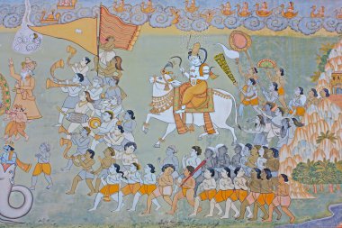 renkli Hint duvar kale, fil ve rajput döneminden Saray gibi bir kraliyet alayı gösterilen jodhpur