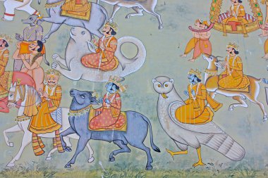 renkli Hint duvar kale, fil ve rajput döneminden Saray gibi bir kraliyet alayı gösterilen jodhpur