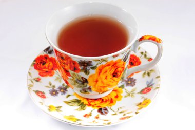 Klasik çay bardağı Kırmızı ve turuncu çiçekler