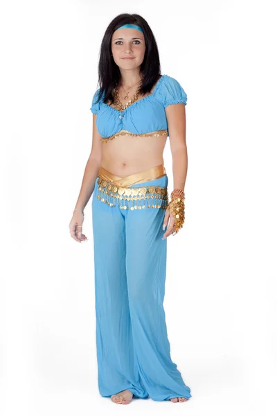 Όμορφη Ανατολική κοιλιά ρούχα κορίτσι στο χορό της Ανατολικής μπλε — Φωτογραφία Αρχείου