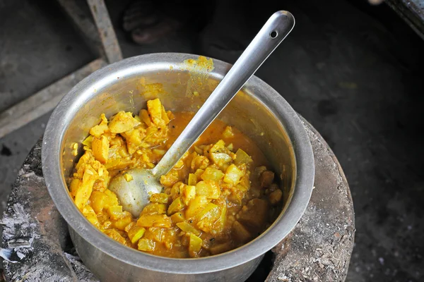 Sambar, prato de lentilha. Comida indiana de rua — Fotografia de Stock