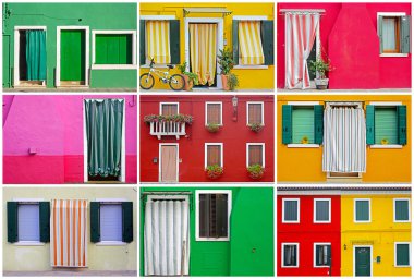 renkli binalar burano Adası güneşli sokak, İtalya