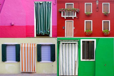 renkli binalar burano Adası güneşli sokak, İtalya