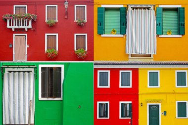 renkli binalar burano Adası güneşli sokak, İtalya