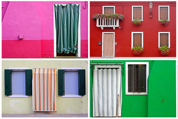 Edifícios coloridos em Burano ilha ensolarada rua, Itália — Fotografia de Stock