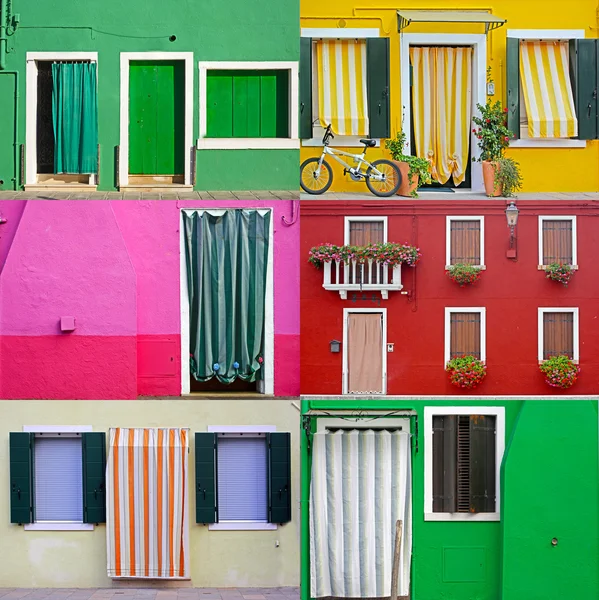Kolorowe budynki w ulicy słonecznej wyspy burano, Włochy — Zdjęcie stockowe