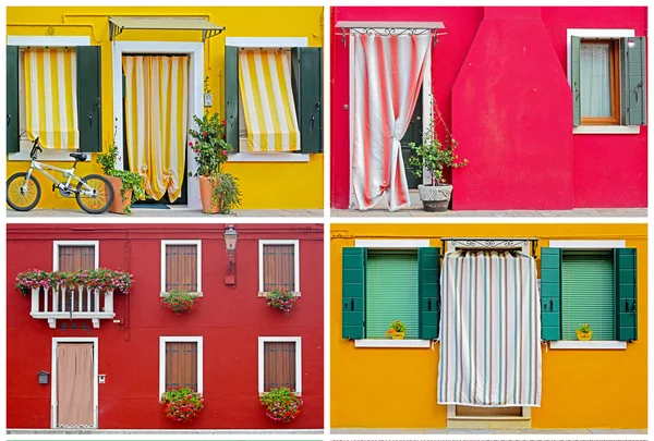 Kolorowe budynki w ulicy słonecznej wyspy burano, Włochy — Zdjęcie stockowe