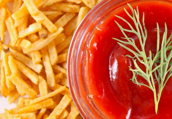 close up of french fries and ketchup