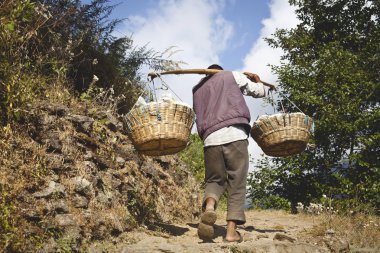 Annapurna Milli Parkı, nepal - 12 Kasım: Nepal insan 12 Kasım 2012 tarihinde himalaya ağır yük annapurna milli parkta, nepal taşımak