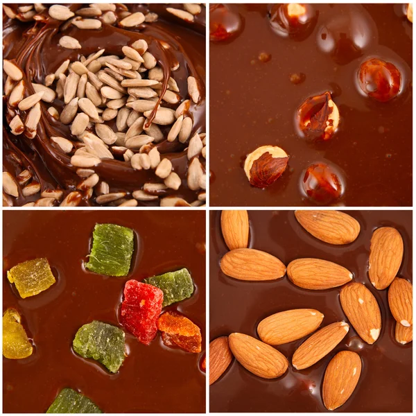 Set heißer Schokolade mit Nüssen und Bonbons — Stockfoto