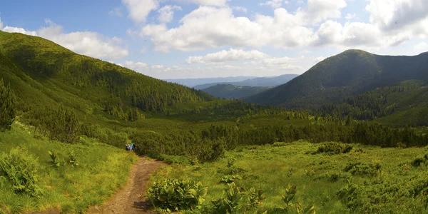 Summer landscape in mountains and the dark blue sky with clouds — Stock Photo, Image