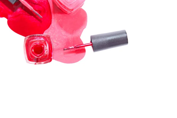 Botellas y salpicaduras derramadas de esmalte de uñas — Foto de Stock