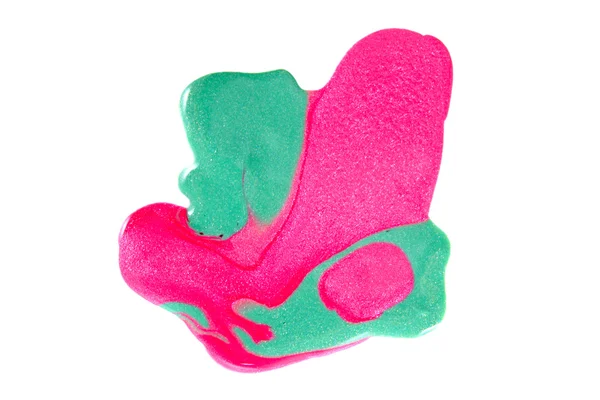 Pink and green shimmering nail polish — Stock Photo, Image