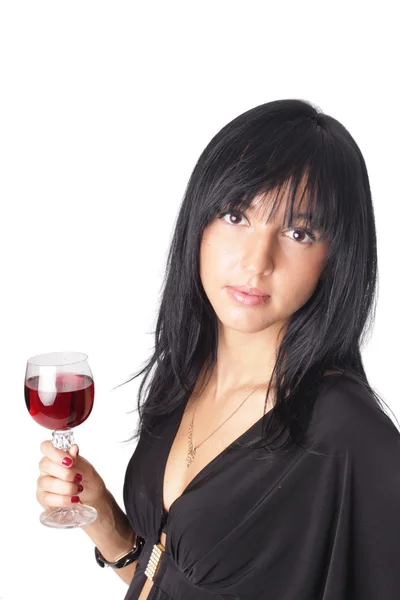 Smiling woman with glass of wine — Stock Photo, Image