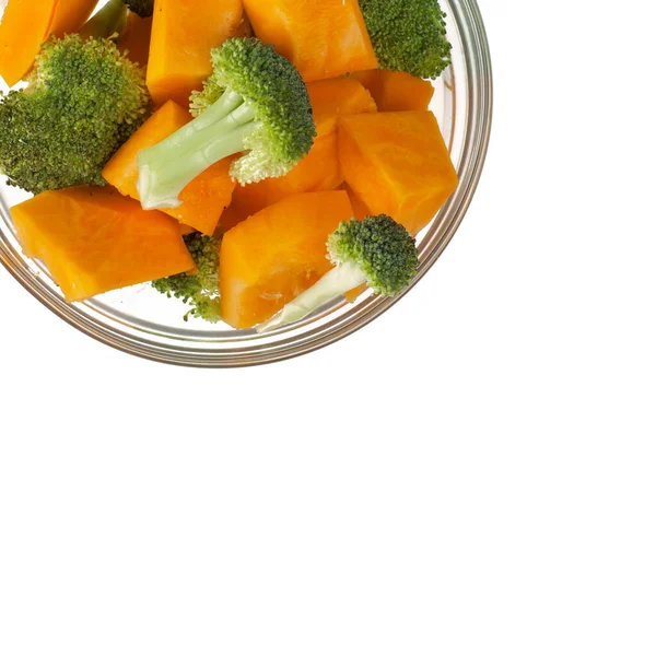 Fresh Broccoli Pumpkin Glass Plate — Stock Photo, Image