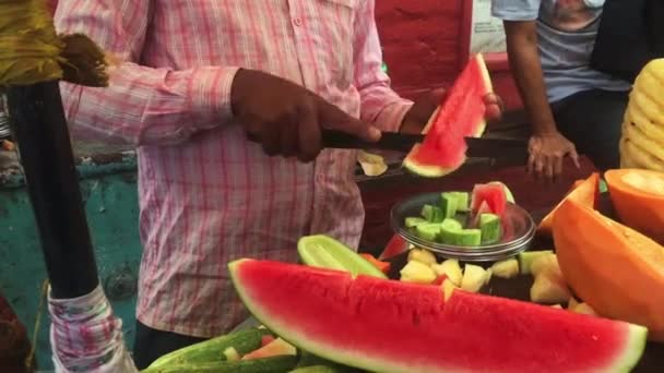 Ovocný Salát Ulicích Káthmándú Nepál — Stock video