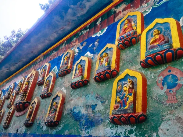 Kathmandu Nepal Setembro 2018 Vista Das Pinturas Buda Templo Macaco — Fotografia de Stock