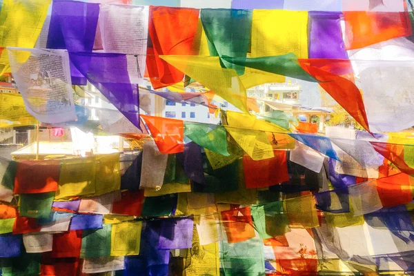Bandeiras Oração Budistas Coloridas Kathmandu Nepal — Fotografia de Stock