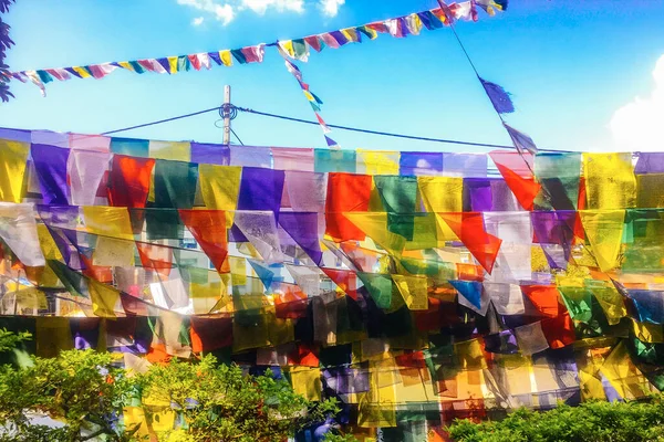 Bandeiras Oração Budistas Coloridas Kathmandu Nepal — Fotografia de Stock