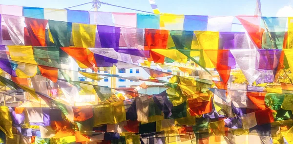 Bandeiras Oração Budistas Coloridas Kathmandu Nepal — Fotografia de Stock