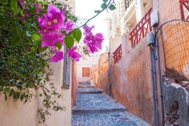 Yunanistan 'ın Santorini Adası' ndaki ünlü beyaz şehrin güzel caddeleri