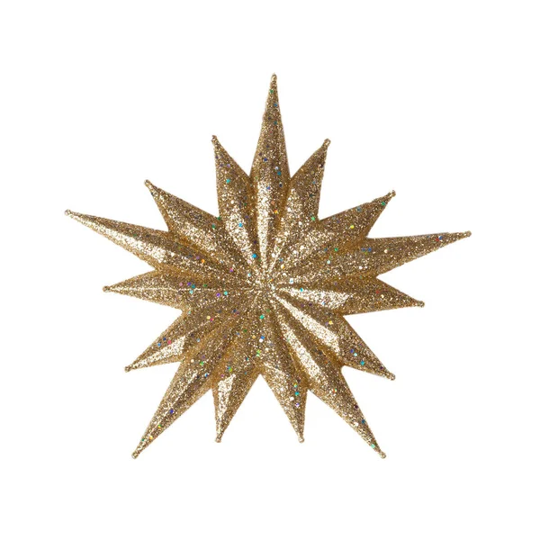 Decorative Christmas Golden Color Snowflake Isolated White — Stockfoto